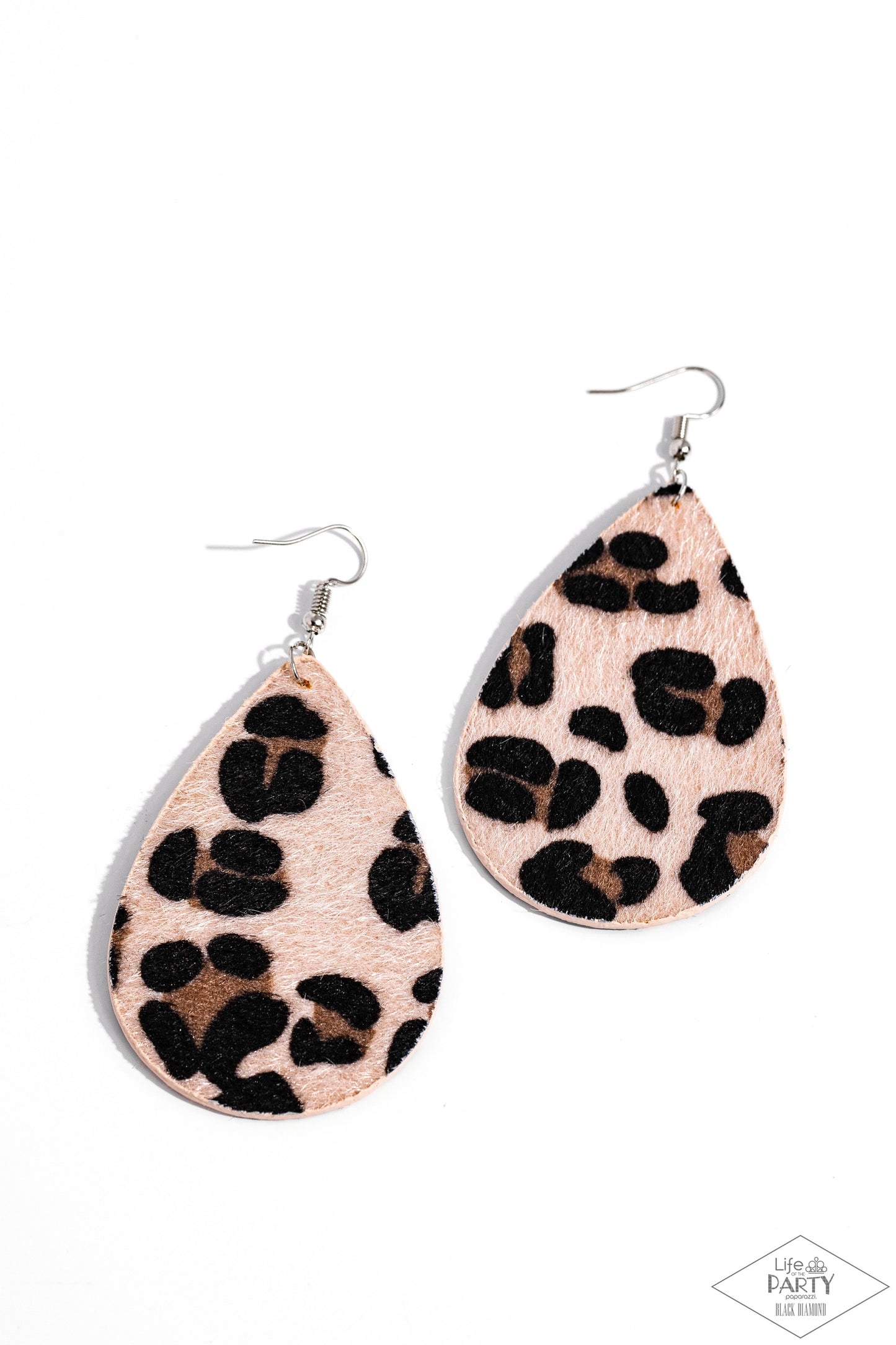 Paparazzi Accessories - Ra, Ra, Roar - Brown Earring featuring fuzzy cheetah print, a brown leather teardrop swings from the ear for a wild look. Earring attaches to a standard fishhook fitting. Sold as one pair of earrings.