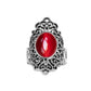 Paparazzi Accessories - Once Upon a Meadow - Red Rings oval Fire Whirl cat's eye stone is pressed into the center of a backdrop of studded vine-like filigree, creating an enchanting centerpiece atop the finger. Features a stretchy band for a flexible fit.  Sold as one individual ring.
