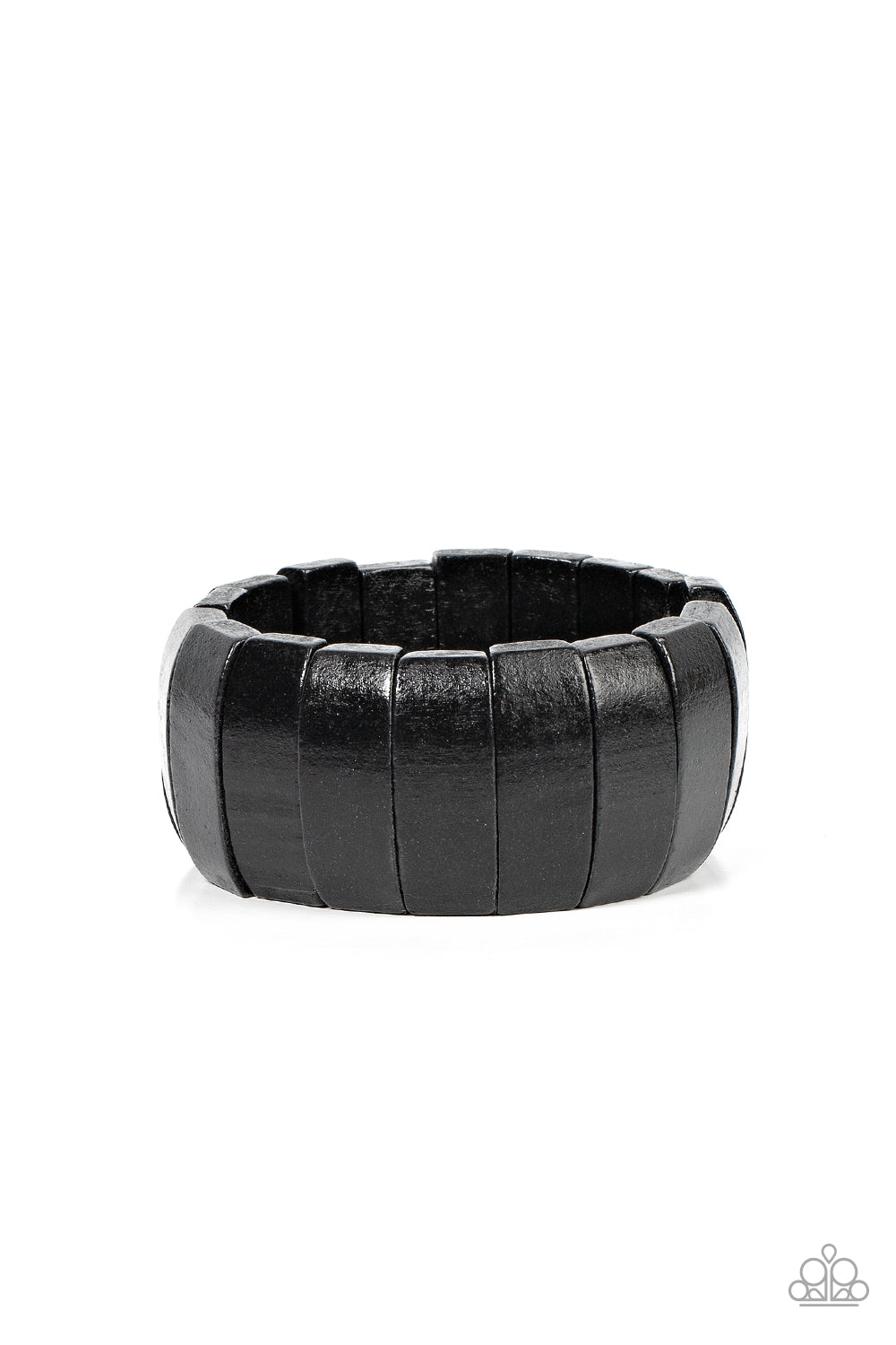 Paparazzi Accessories - Island Grind - Black Wood Bracelet a Polished black wooden frames are threaded along stretchy bands around the wrist, resulting in a tropical inspired centerpiece. Sold as one individual bracelet.