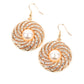 Paparazzi Accessories - Vintage Vortex - Gold Pearl Earrings dotted in dainty gold studs, ribbons of white rhinestones whirl around an oversized pearl center for a hypnotic twinkle. Earring attaches to a standard fishhook fitting.  Sold as one pair of earrings.