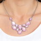 Paparazzi Accessories - Keeps GLOWING and GLOWING - Pink Necklaces a cascade of glassy opalescent pink teardrops are encased in studded silver frames, ultimately clustering below the collar to create an enchanting pop of color. Features an adjustable clasp closure.  Sold as one individual necklace. Includes one pair of matching earrings.