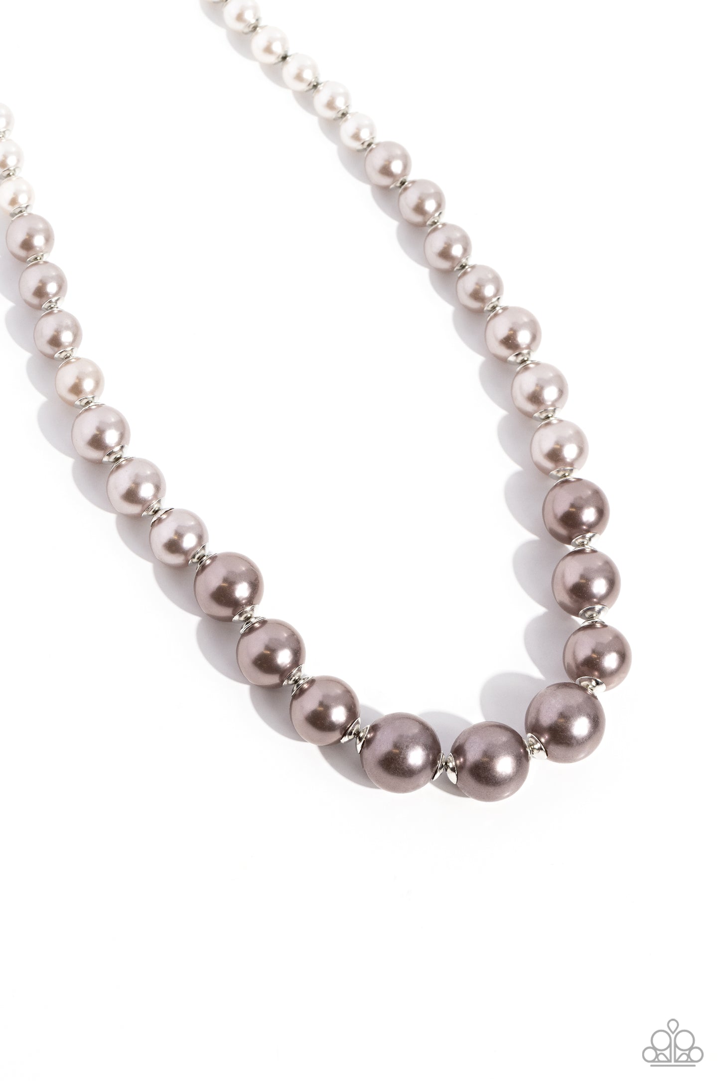 Paparazzi Accessories - Manhattan Mogul - Silver Necklaces a single strand of white, silver, and dark gray pearls elegantly cascades below the collar, creating a glamorous ombre effect. Features an adjustable clasp closure.   Sold as one individual necklace. Includes one pair of matching earrings.