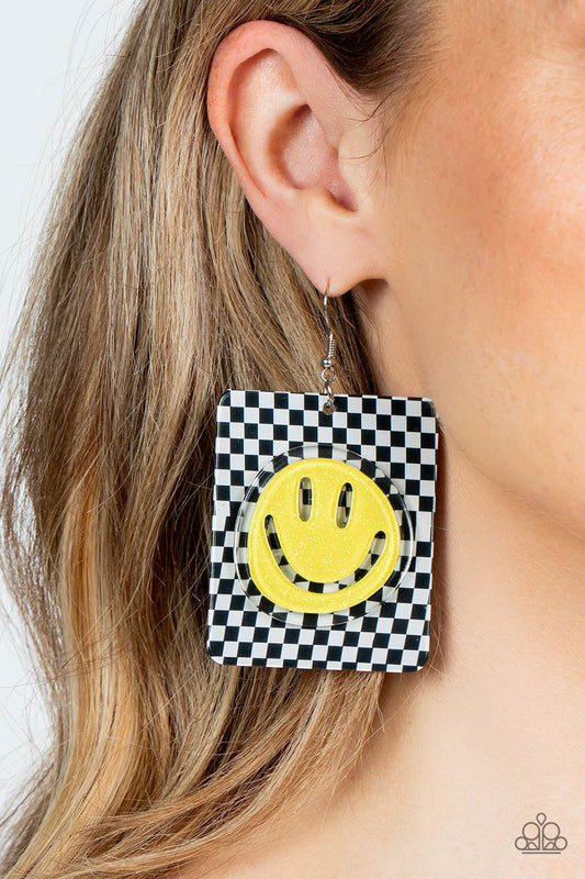 Cheeky Checkerboard Yellow Earrings