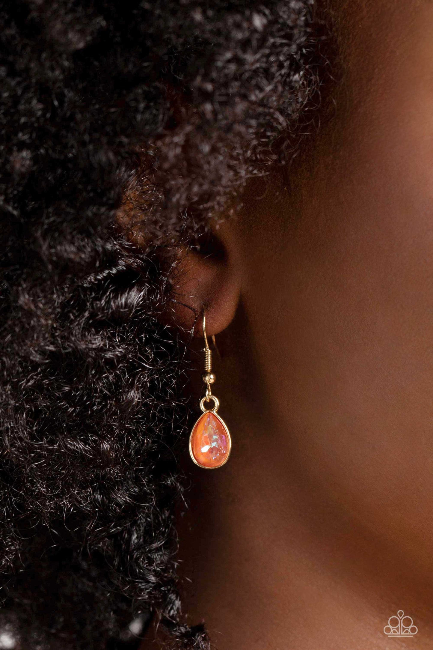 Paparazzi Accessories - FLIRTY Dancing - Orange Necklaces gliding down a classic gold chain, a twinkling collection of gold-pronged, orange, reflective, upside down teardrops glitter down the chest. The sparkly and sharp display fearlessly dances to its own beat, creating a flirtatiously fierce fringe. Features an adjustable clasp closure. Sold as one individual necklace. Includes one pair of matching earrings.