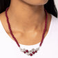 Paparazzi Accessories - Pampered Pearls Red Necklaces a single strand of wine pearls elegantly cascades below the collar to meet a refined collection of wine pearls in varying sizes and white gems pressed in round and teardrop frames for a sparkly finish. Features an adjustable clasp closure.  Sold as one individual necklace. Includes one pair of matching earrings.