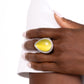Paparazzi Accessories - The Rain in MAINE - Yellow Rings encased in a layered silver frame of smooth rope-like texture, an oversized yellow cat's eye teardrop shines amongst airy bands of silver, creating a dramatic display of color atop the finger. Features a stretchy band for a flexible fit.  Sold as one individual ring.