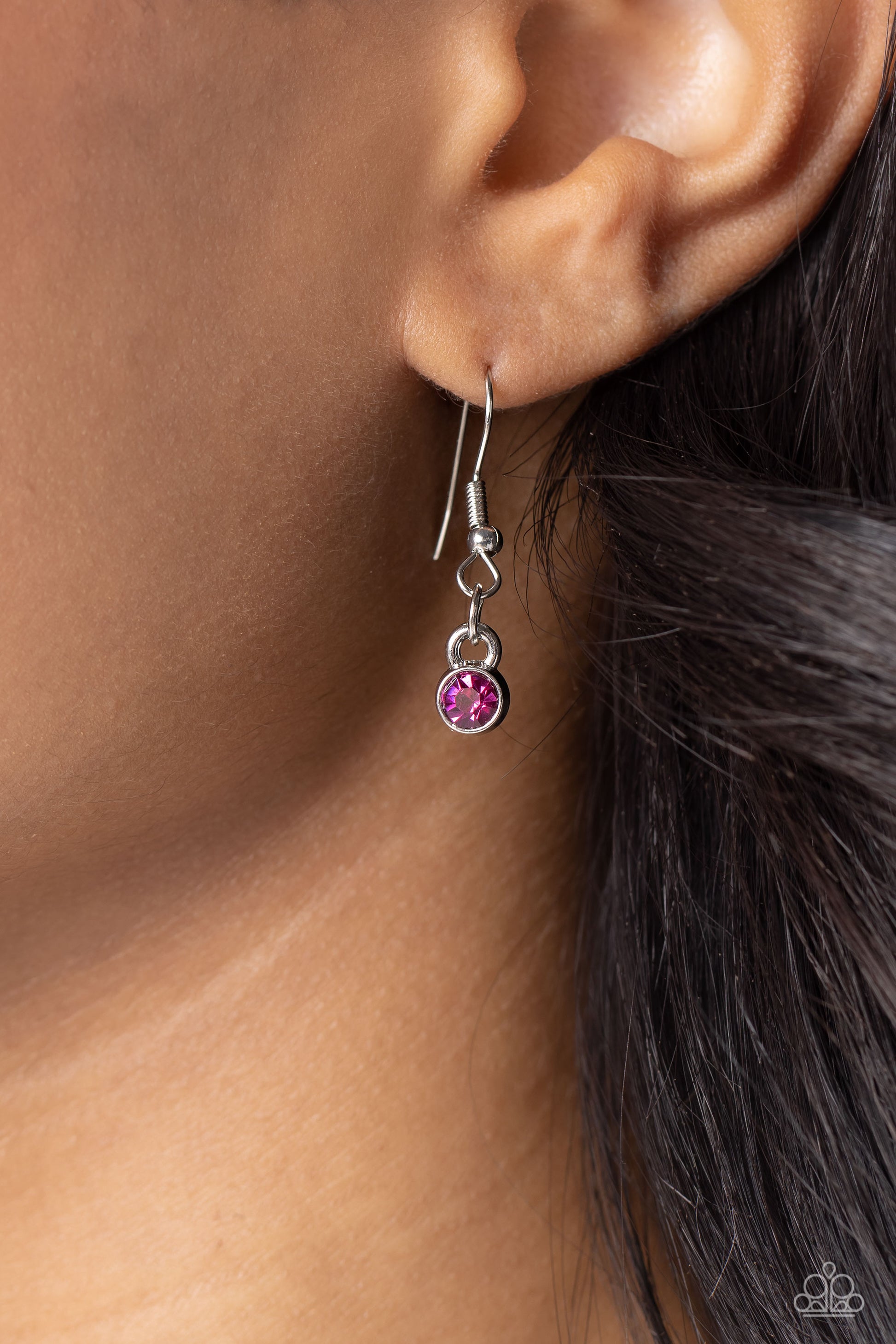 Paparazzi Accessories - Emerald Energy - Multi Necklace an oversized, fuchsia emerald-cut gem is bordered by a frame of neon Love Bird, creating a bright pendant that swings from the bottom of a silver snake chain. Features an adjustable clasp closure.  Sold as one individual necklace. Includes one pair of matching earrings.