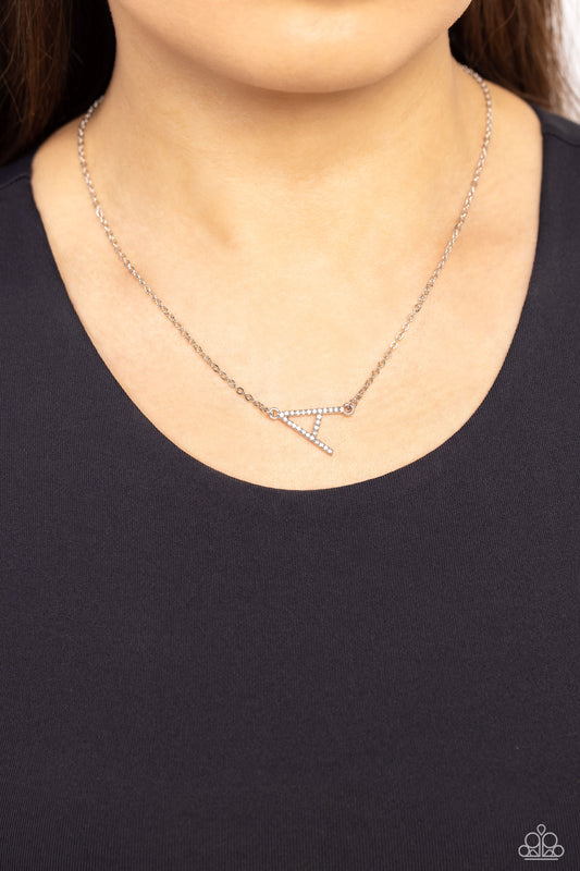 Embossed with dainty white rhinestones, a silver letter "A" hovers below the collar from a dainty silver chain, for a sentimentally simple design. Features an adjustable clasp closure.  Sold as one individual necklace. Includes one pair of matching earrings.