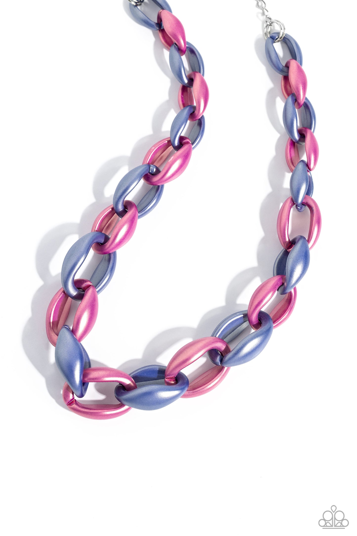 Paparazzi Accessories - Statement Season - Multi Necklace Persian Jewel and Rose Violet concaved hoops gradually increase in size as they elongate towards the middle of the neckline for a colorful combination. Features an adjustable clasp closure. Sold as one individual necklace. Includes one pair of matching earrings.