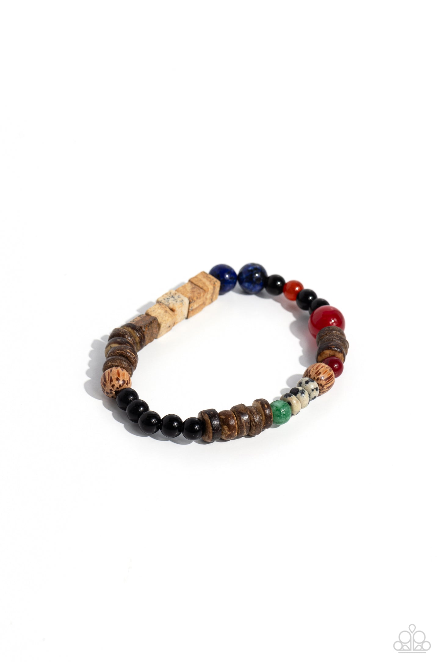 Paparazzi Accessories - I WOOD Be So Lucky - Blue Bracelets infused along a stretchy band around the wrist, a strand of colorful glassy, stone, and acrylic beads joins a spotted collection of wooden beads for a colorfully urban look. As the stone elements in this piece are natural, some color variation is normal. Sold as one individual bracelet.