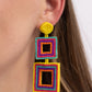 Paparazzi Accessories - Seize the Squares - Multi Earrings rows of dainty tiffany, Pink Peacock, orange, yellow, and purple seed beads adorn the front of a layered square frame at the bottom of a matching rounded bead fitting, creating a blissfully beaded look. Earring attaches to a standard post fitting.  Sold as one pair of post earrings.