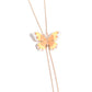 Paparazzi Accessories - Suspended Shades - Rose Gold Necklaces anchored along a looped sleek rose gold chain, a Peach Pink, Tender Peach, and white spotted butterfly flutters for a whimsical, standout centerpiece. Features a bolo closure.  Sold as one individual necklace. Includes one pair of matching earrings.