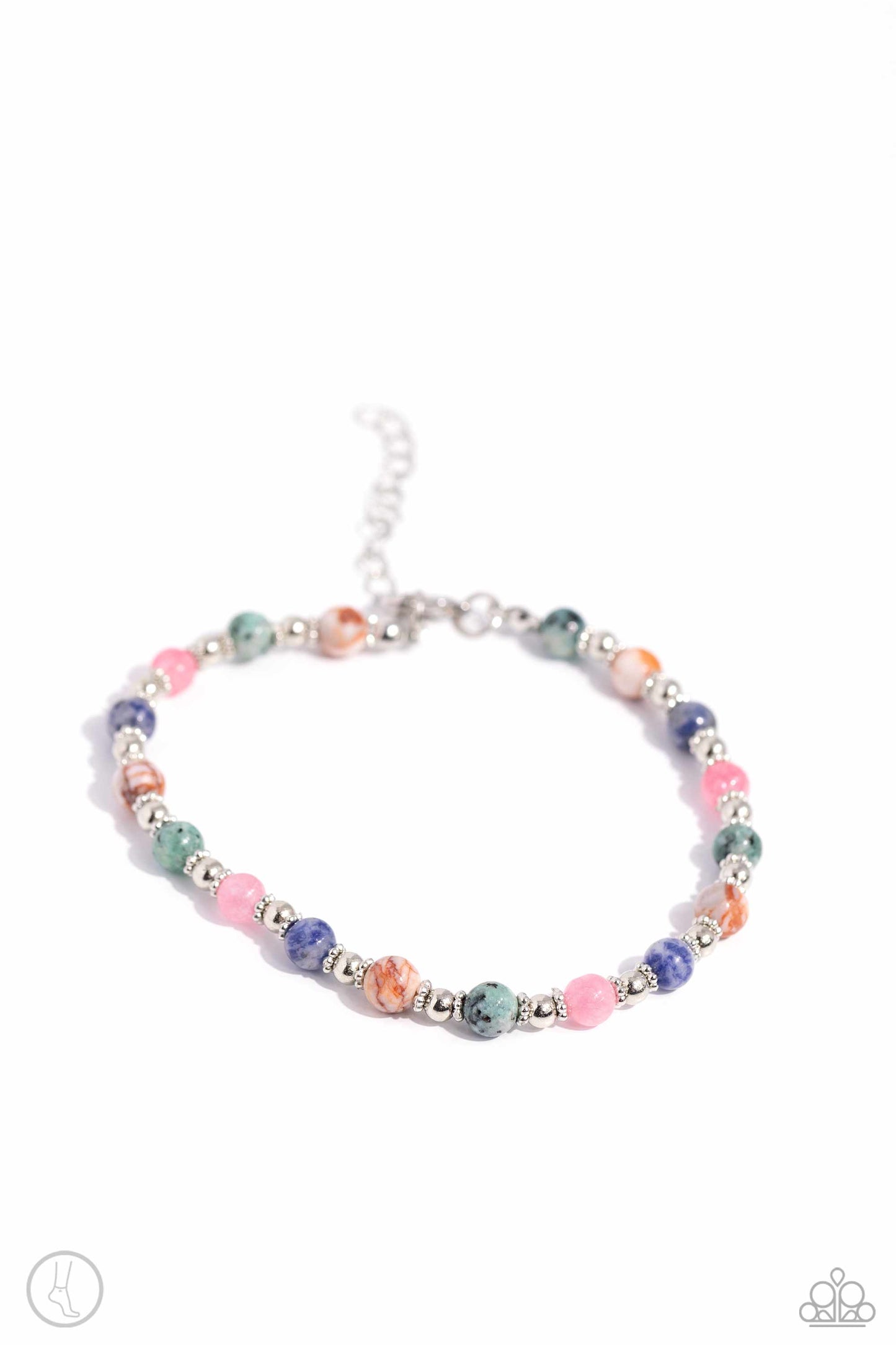 <p>Paparazzi Accessories - Tranquil Tribute - Multi Anklet infused with silver accents and floral beads, a colorful collection of natural stones are threaded around the ankle for a tranquil look. As the stone elements in this piece are natural, some color variation is normal.</p> <p><i>Sold as one individual anklet.</i></p> <p><i>Order date 2/22/24</i></p>