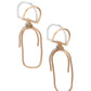 Paparazzi Accessories - Minimalistic Maven - Gold Earrings a&nbsp;sleek gold arched frame gives way to a stationary rectangular jump hoop featuring strands of gold herringbone chain that loop through it for a classy, edgy lure. Earring attaches to a standard post fitting.  Sold as one pair of post earrings.
