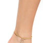 <p>Paparazzi Accessories - Pampered Peacemaker - Gold Anklets a gold peace sign infused with dazzling white rhinestones effortlessly slides along a thick gold snake chain, creating an irresistible pendant. Features an adjustable clasp closure.</p> <p><i>Sold as one individual anklet.</i></p>