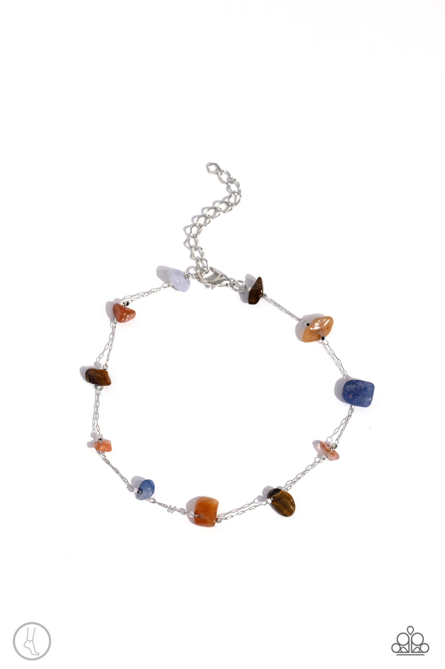 <p>Paparazzi Accessories - Gemstone Grace - Multi Anklets Infused along a silver chain, chiseled multicolored and tiger's eye stones wrap around the ankle for a simply stony statement. Features an adjustable clasp closure. As the stone elements in this piece are natural, some color variation is normal.</p> <p><i>Sold as one individual anklet.</i></p>