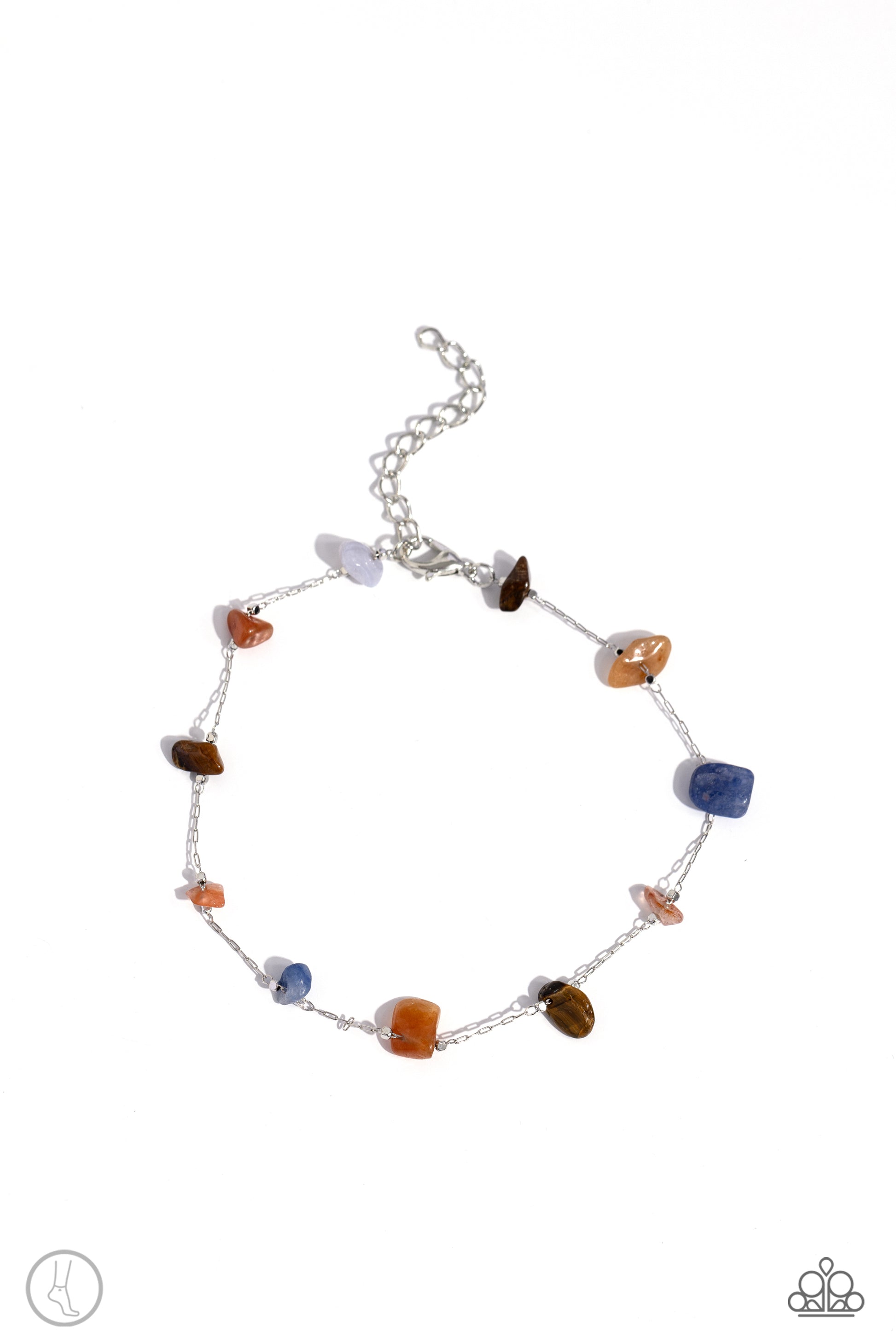 <p>Paparazzi Accessories - Gemstone Grace - Multi Anklets Infused along a silver chain, chiseled multicolored and tiger's eye stones wrap around the ankle for a simply stony statement. Features an adjustable clasp closure. As the stone elements in this piece are natural, some color variation is normal.</p> <p><i>Sold as one individual anklet.</i></p>