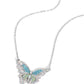 Paparazzi Accessories - Weekend WINGS - Multi Necklaces bordered in glassy iridescent rhinestones, an airy, oversized silver butterfly is dotted in dainty green and blue rhinestones in various cuts as it flutters from a silver chain below the collar for an enchanting fashion. Features an adjustable clasp closure. Due to its prismatic palette, color may vary. Sold as one individual necklace. Includes one pair of matching earrings.