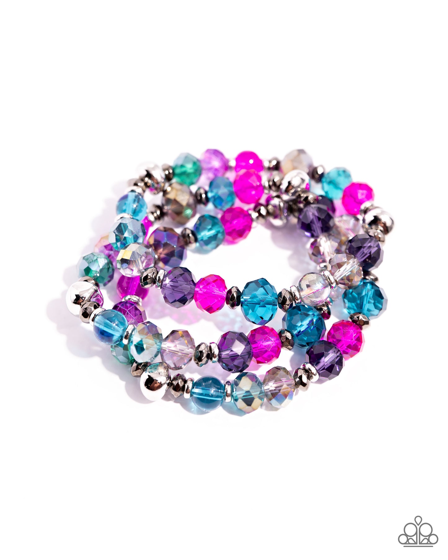 <p data-mce-fragment="1">Paparazzi Accessories - Stack of Glass - Multi Bracelets infused along elastic stretchy bands, a collection of highly-faceted multicolored beads in various shades and silver and gunmetal beads stack along the wrist for a pop of color.</p> <p data-mce-fragment="1"><i data-mce-fragment="1">Sold as one set of three bracelets.</i></p>