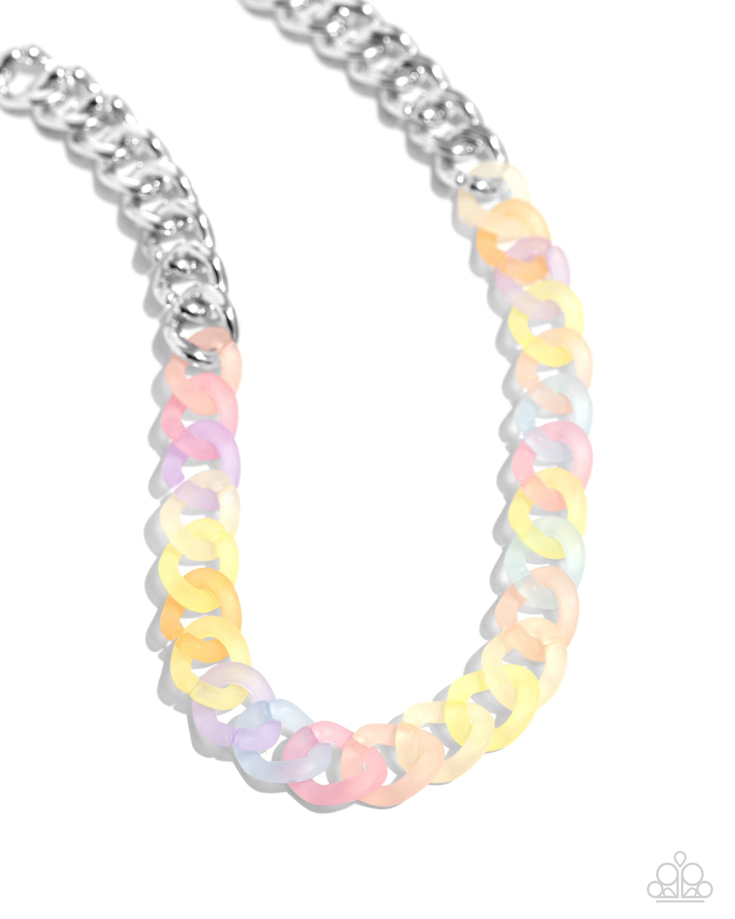 Paparazzi Accessories - Rainbow Ragtime - Multi Necklaces featuring a kaleidoscope of colors, acrylic rings connect to high-sheen silver curb chain links for a magically multicolored display. Features an adjustable clasp closure. Sold as one individual necklace. Includes one pair of matching earrings.