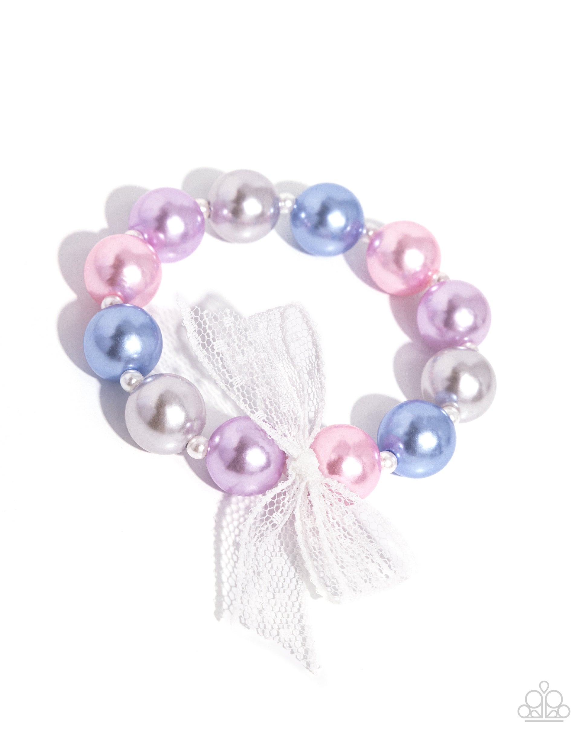 <p data-mce-fragment="1">Two glossy pearls one in blue and one in pink stack atop one another while an airy, chiffon white ribbon is tied in the center of the pearls for a refined finish. Earring attaches to a standard fishhook fitting.</p> <p data-mce-fragment="1"><i data-mce-fragment="1">Sold as one pair of earrings.</i></p>