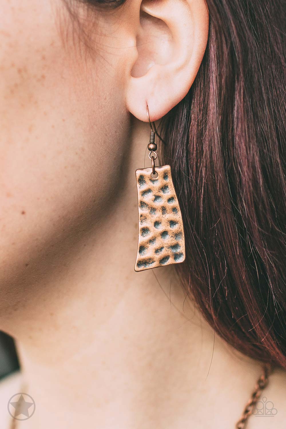 Paparazzi Accessories Fan of the Tribe Blockbuster Necklaces Abstract wavy plates of copper, silver, and brass are texturized with eye-catching hammered divots and alternating copper beads along a copper chain. Features an adjustable clasp closure.