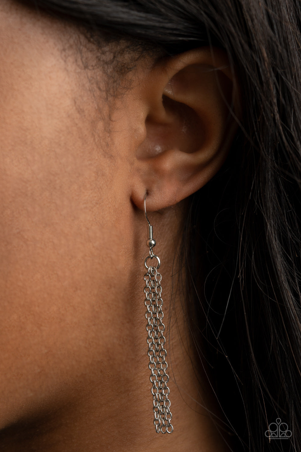 3-D Drama - Silver Necklaces glistening silver bars connect into edgy 3-dimensional frames below the collar, creating a bold geometric statement piece. Features an adjustable clasp closure. Sold as one individual necklace. Includes one pair of matching earrings. Paparazzi Jewelry is lead and nickel free so it's perfect for sensitive skin too!