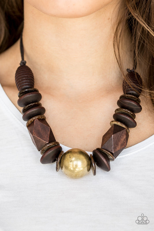 Paparazzi Accessories Grand Turks Getaway - Brass Wood Necklaces - Lady T Accessories