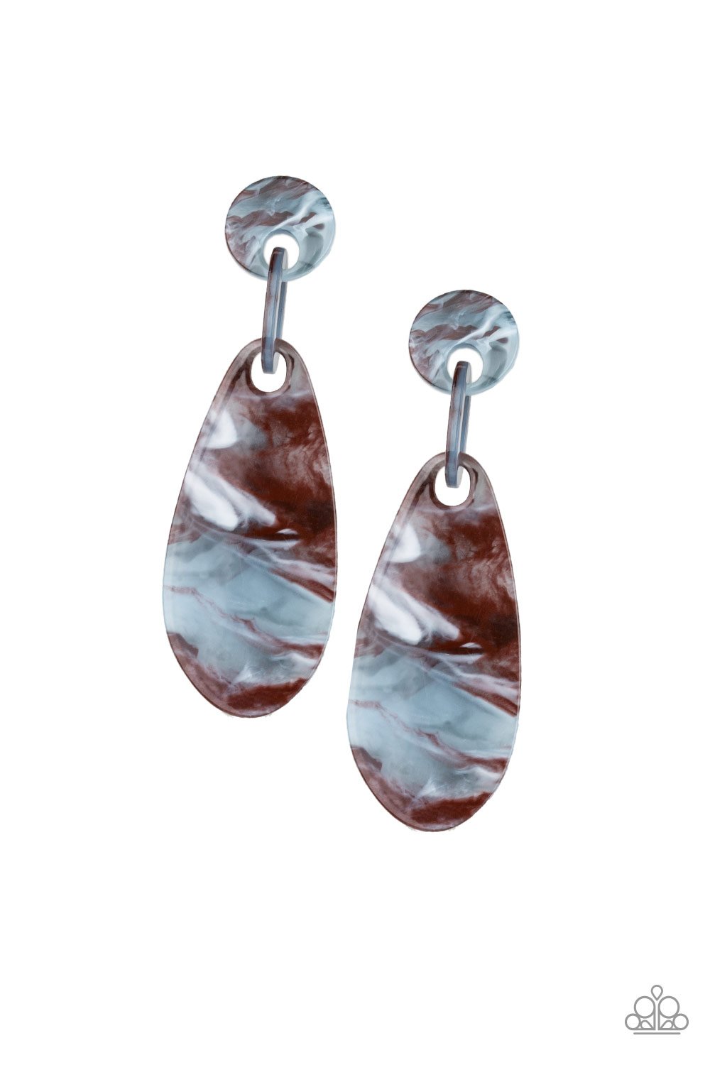Paparazzi Accessories A HAUTE Commodity - Brown Earrings brushed in a faux marble finish, smoldering acrylic frames attach into a retro lure. Earring attaches to a standard post fitting.  Sold as one pair of post earrings.