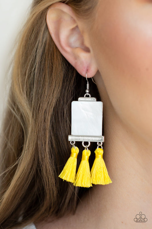 Paparazzi Accessories Tassel Retreat - Yellow Earrings - Lady T Accessories