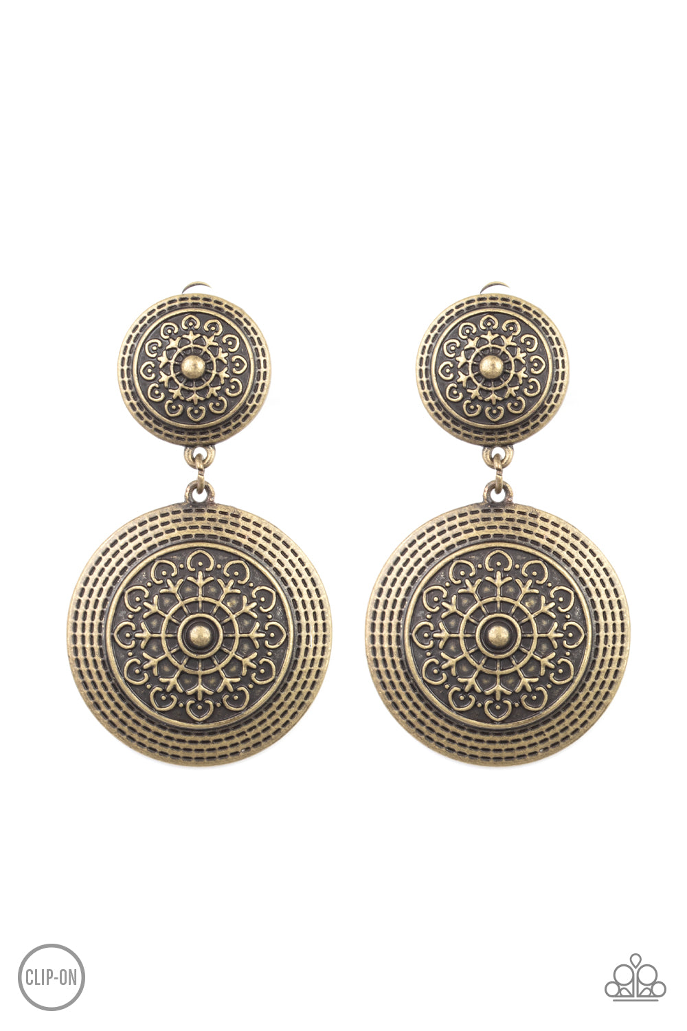 Paparazzi Accessories Magnificent Medallions - Brass Clip-On Earrings - Lady T Accessories