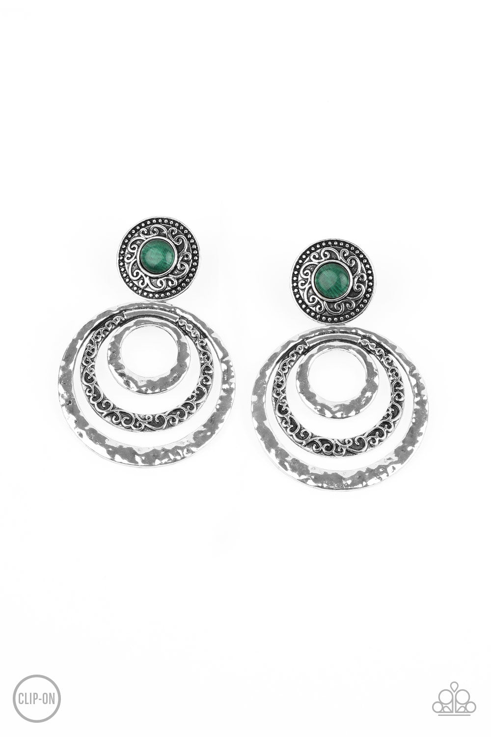 Paparazzi Accessories Bare Your Soul - Green Clip-On Earrings - Lady T Accessories