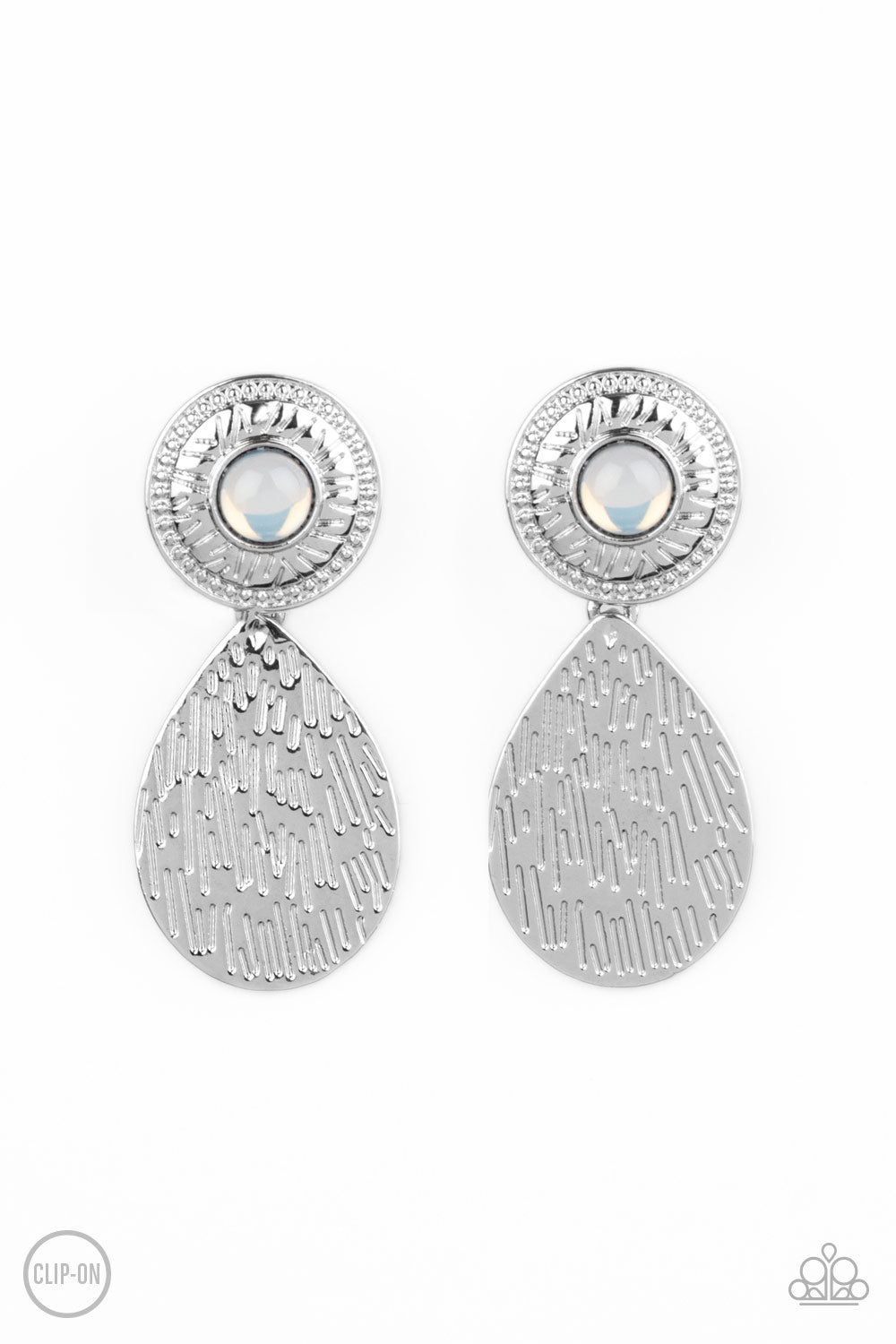 Paparazzi Accessories Emblazoned Edge - White Clip-on Earrings - Lady T Accessories