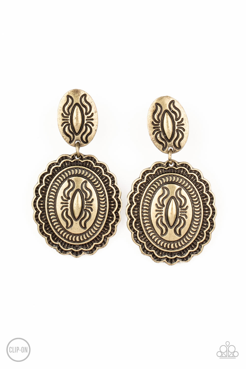 Paparazzi Accessories Ageless Artifacts - Brass Clip-On Earrings - Lady T Accessories