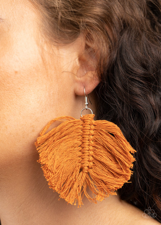 Paparazzi Accessories Macrame Mamba - Brown Earrings - Lady T Accessories