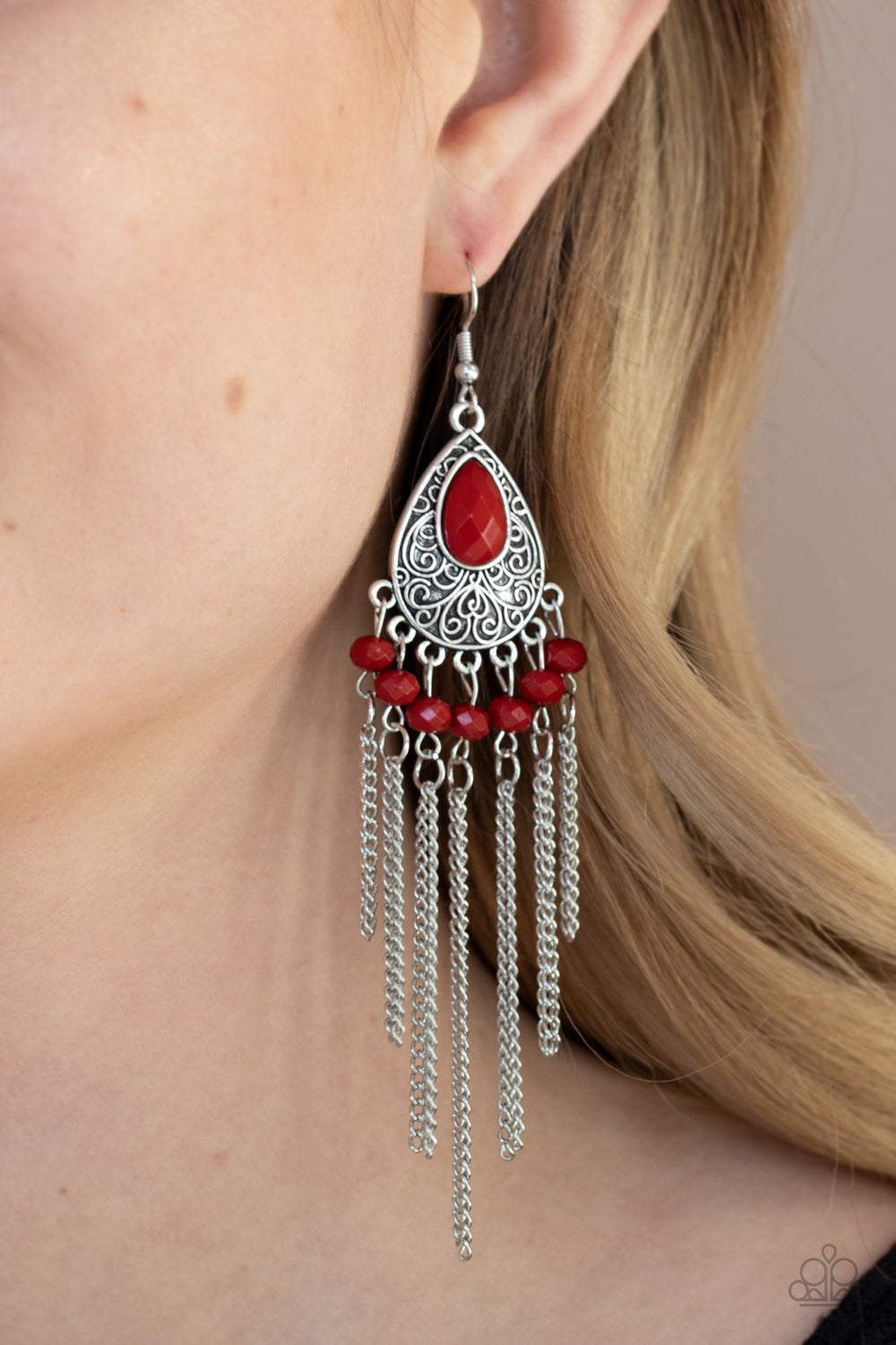 Paparazzi Accessories Floating on HEIR - Red Earrings - Lady T Accessories
