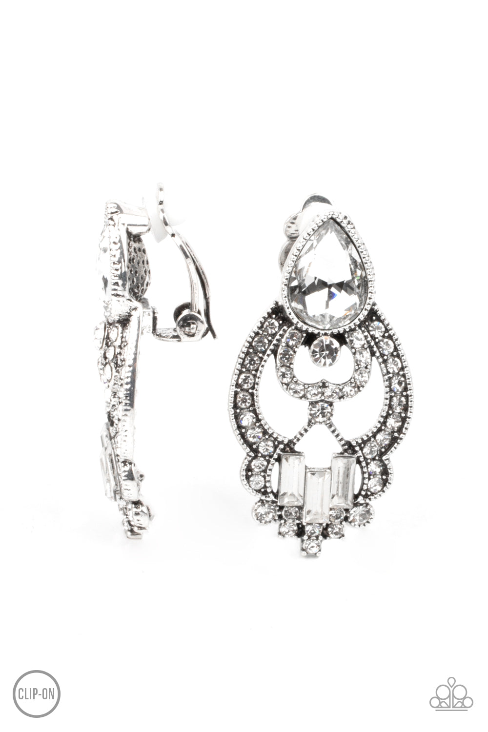 Paparazzi Accessories Glamour Gauntlet - White Clip-On Earrings - Lady T Accessories