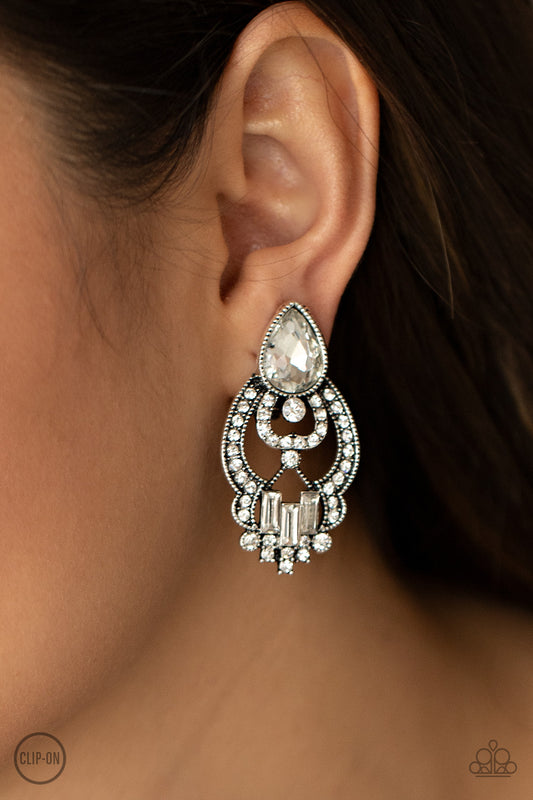 Paparazzi Accessories Glamour Gauntlet - White Clip-On Earrings - Lady T Accessories