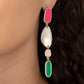 Deco by Design - Multi Earrings painted in shiny Raspberry Sorbet, Desert Mist, and Mint finishes, a collection of asymmetrical frames link with a glistening silver frame, creating an abstract lure. Earring attaches to a standard post fitting.  Sold as one pair of post earrings.  Paparazzi Jewelry is lead and nickel free so it's perfect for sensitive skin too!