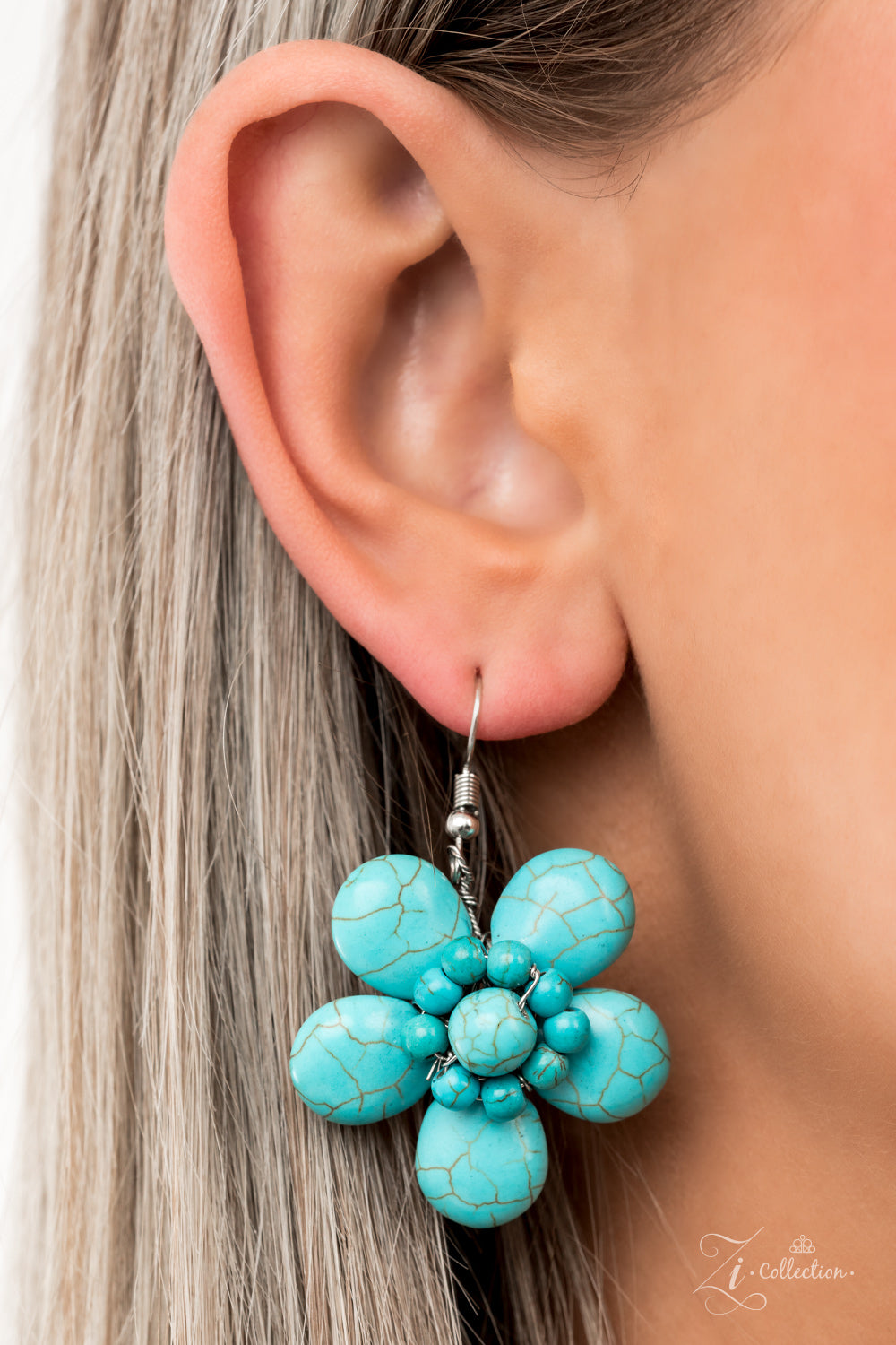 Genuine - Turquoise Stone Petal 2021 Zi Collection Necklaces dainty silver wire delicately wraps around earthy turquoise stone teardrop petals that beautifully layer into bountiful blossoms. Featuring turquoise stone beaded centers, the harmonious stone flowers gracefully connect to a substantial silver chain for an authentically artisan look below the collar. Features an adjustable clasp closure.  Sold as one individual necklace. Includes one pair of matching earrings.