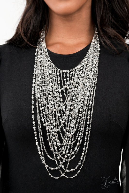 Enticing - Silver Chain Beaded 2021 Zi Collection Necklaces an entrancing collection of raw cut, faceted, and crystal-like silver and hematite beads delicately connect into glitzy strands that dauntlessly drape across the chest. Intermixed with plain silver chains, the swooping layers sway with every movement, creating an audaciously audible shimmer. Features an adjustable clasp closure.