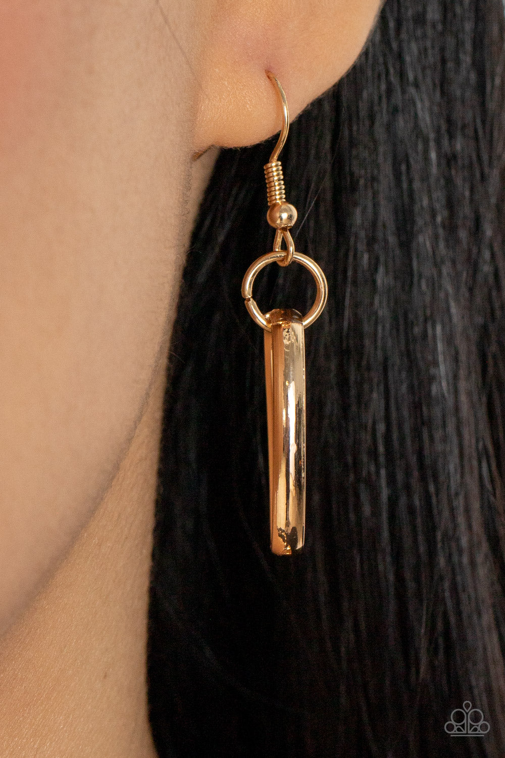 Motley in Motion - Gold Link Necklaces wide hammered gold links alternate with double sets of shiny gold links as they connect across the collar for an edgy industrial effect. Features an adjustable clasp closure. Sold as one individual necklace. Includes one pair of matching earrings.