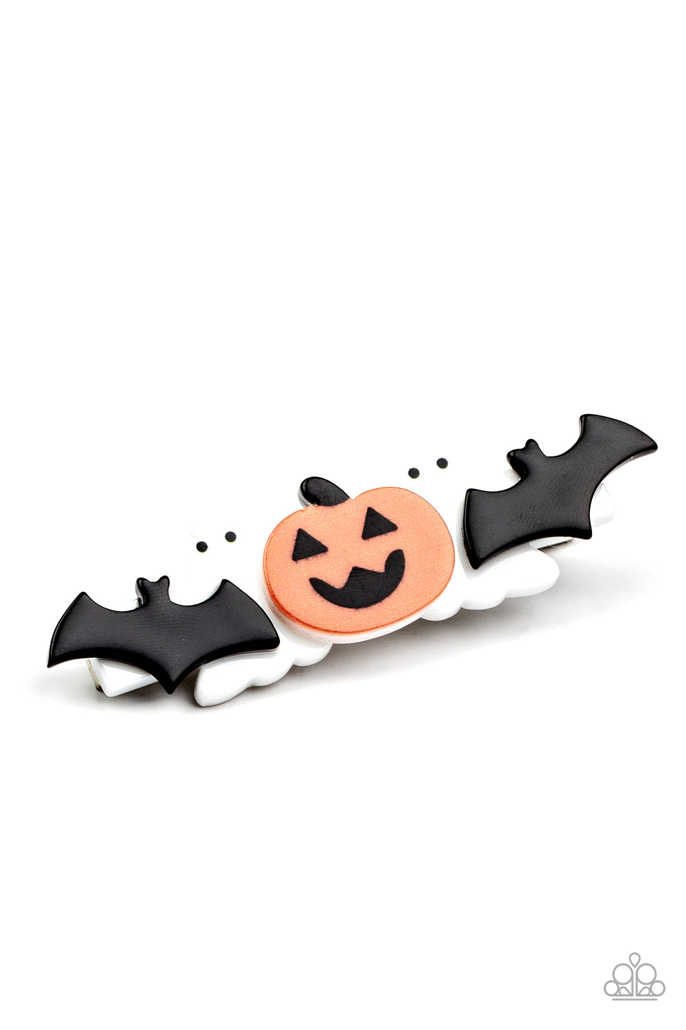 Youre So BOO-tiful - Multi Hair Clips pairs of black bats and white ghosts flank a spooky pumpkin, creating a SPOOK-tacular centerpiece. Features a standard hair clip on the back. Sold as one individual hair clip. Paparazzi Jewelry is lead and nickel free so it's perfect for sensitive skin too!