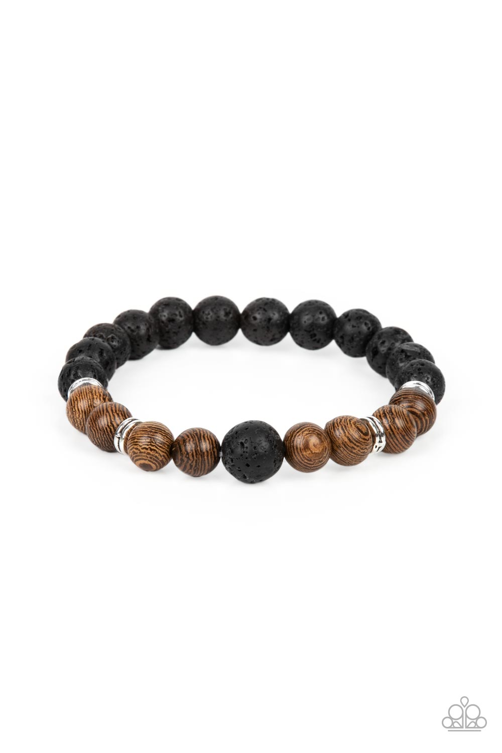 Paparazzi Neutral Zone - Brown Urban Bracelets infused with dainty silver accents, an earthy compilation of brown wooden beads and black lava stone beads are threaded along stretchy bands around the wrist for an urban flair. Sold as one individual bracelet.