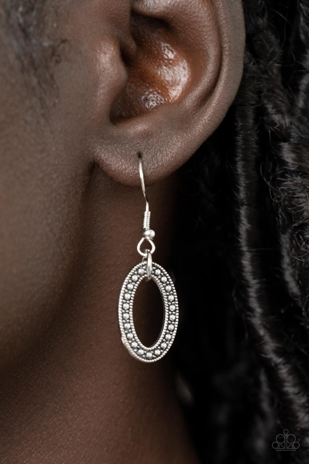 Mystical Mineral - Multi Stone Necklaces featuring a colorful multicolored terrazzo finish, a faceted faux stone swings from a row of studded silver rings, flat silver hoops, and oversized silver fittings, creating an earthy pendant below the collar. Features an adjustable clasp closure. Sold as one individual necklace. Includes one pair of matching earrings.