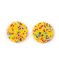 Kaleidoscope Sky - Yellow Seed Bead Earrings a bubbly assortment of dainty multicolored beads spins around the front of an oversized and beveled silver frame, resulting in a boisterous pop of kaleidoscopic color. Earring attaches to a standard post fitting.  Sold as one pair of post earrings.