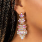 Paparazzi Accessories Frozen Fairytale - Multi Iridescent Rhinestone Earrings featuring white and iridescent finishes, trestles of round, marquise, and emerald cut rhinestones cluster into three sparkly segments as they link into a jaw-dropping lure. Earring attaches to a standard post fitting. Due to its prismatic palette, color may vary.  Sold as one pair of post earrings.