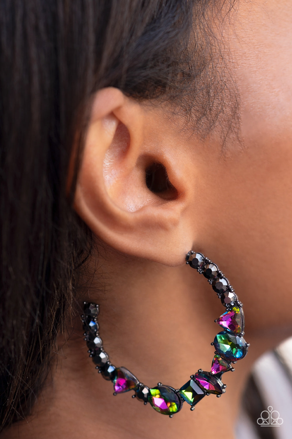 Paparazzi Accessories New Age Nostalgia - Multi Oil Spill Convention Hoop  Earrings