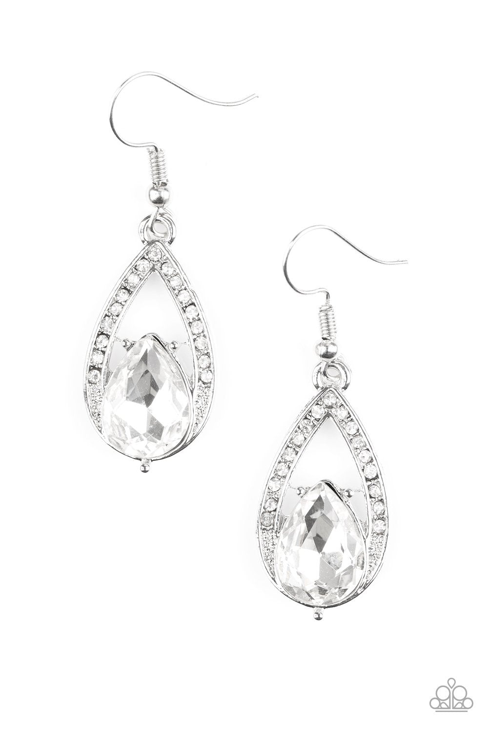 Paparazzi Accessories Gatsby Grandeur - White Teardrop Earrings - Lady T Accessories