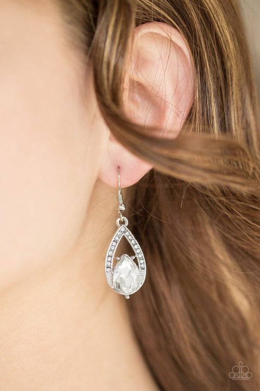 Paparazzi Accessories Gatsby Grandeur - White Teardrop Earrings - Lady T Accessories